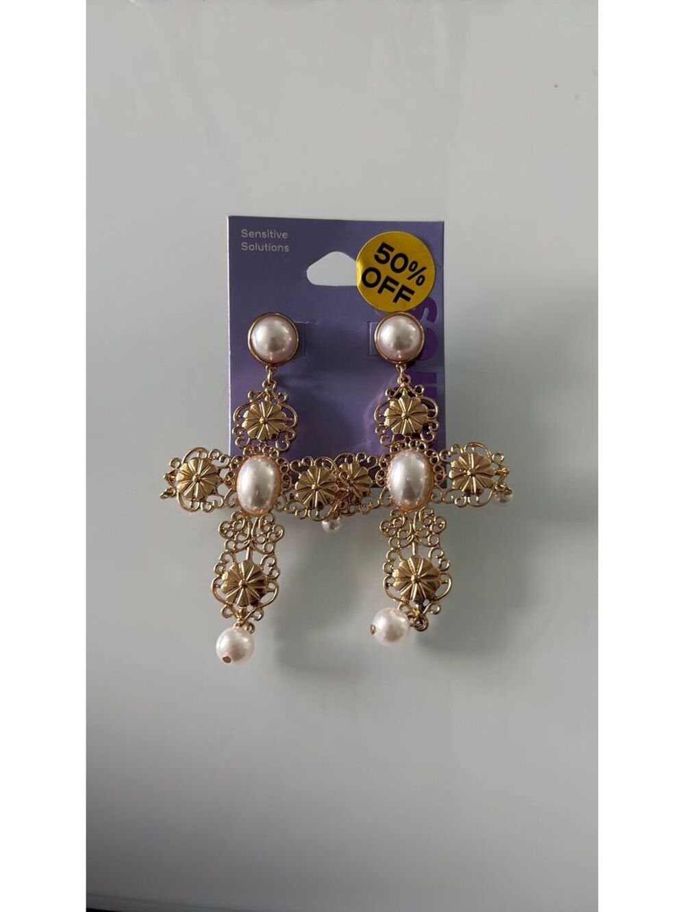 Gold Cross Drop Earrings